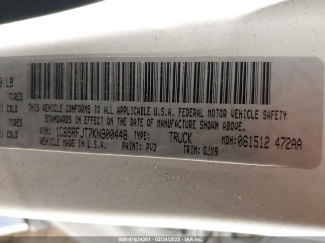 1C6SRFJT7KN900448 RAM 1500 Laramie  4x4 5'7 Box