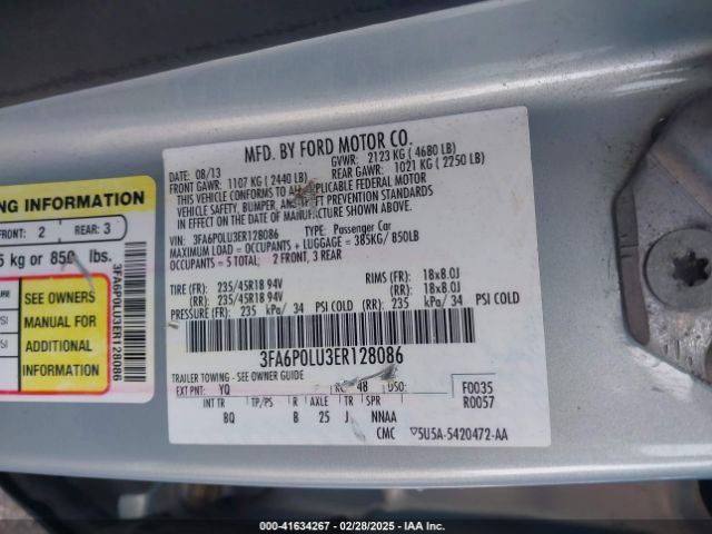 3FA6P0LU3ER128086 Ford Fusion Hybrid Se