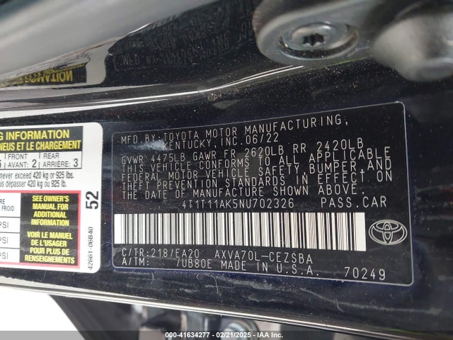 4T1T11AK5NU702326 Toyota a25a-fks