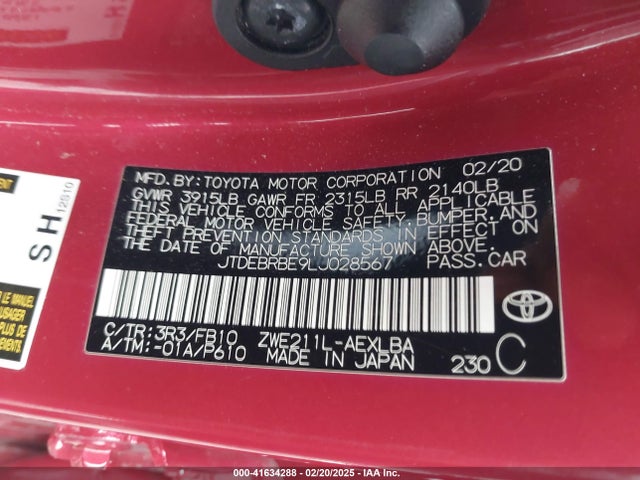 Toyota Corolla Hybrid Le 2020 JTDEBRBE9LJ028567 Image 9