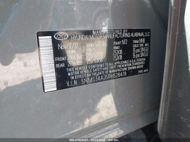 5NMS34AJ5PH528478 Hyundai Santa Fe Sel