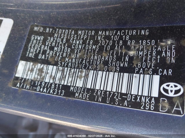 Toyota COROLLA LE 2019 5YFBURHE7KP910139 Image 9