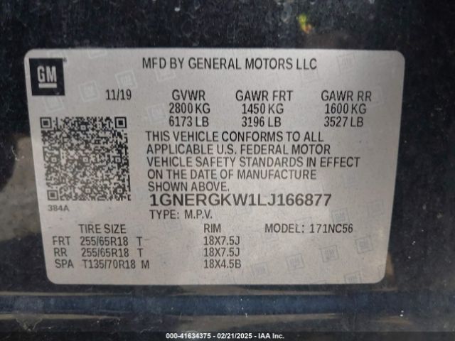1GNERGKW1LJ166877 Chevrolet Traverse Fwd Lt Cloth