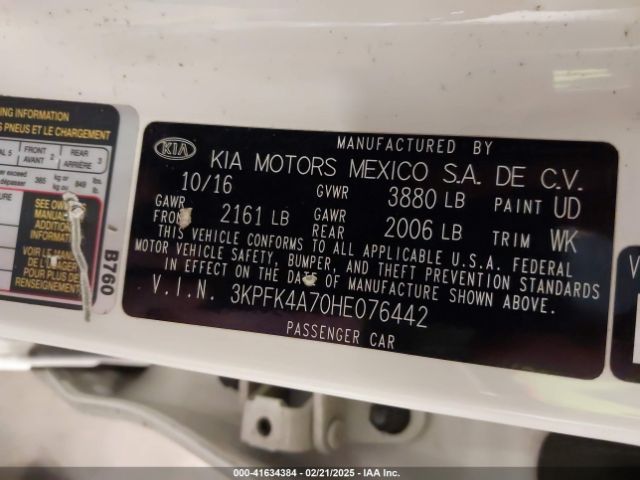 3KPFK4A70HE076442 KIA FORTE LX