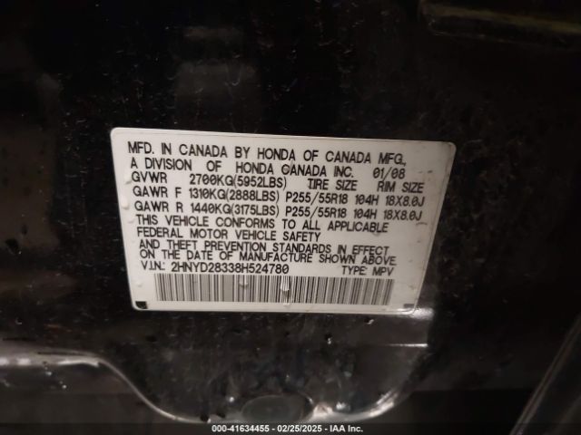 2008 ACURA MDX 2HNYD28338H524780 Photo 8