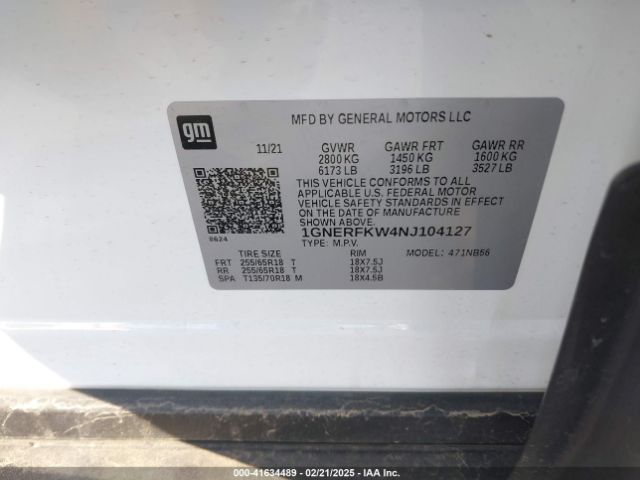 1GNERFKW4NJ104127 Chevrolet Traverse Fwd Ls