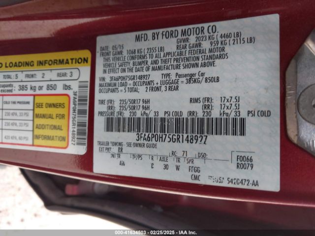 3FA6P0H75GR148927 Ford FUSION SE