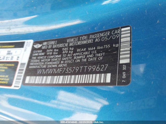 2009 MINI COOPER S WMWMF73579TT99627 Photo 8