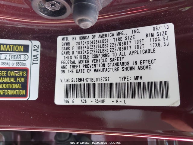 Honda Cr-v Ex-l 2014 5J6RM4H71EL019757 Image 9