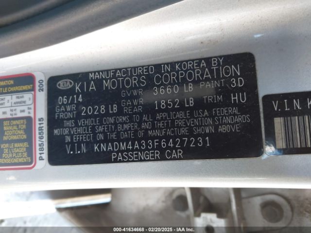 KNADM4A33F6427231 KIA RIO LX