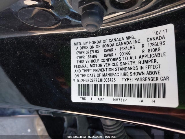 Honda CIVIC EX 2018 2HGFC2F73JH503425 Image 9