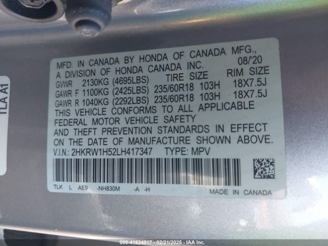 2HKRW1H52LH417347 Honda Cr-v 2wd Ex