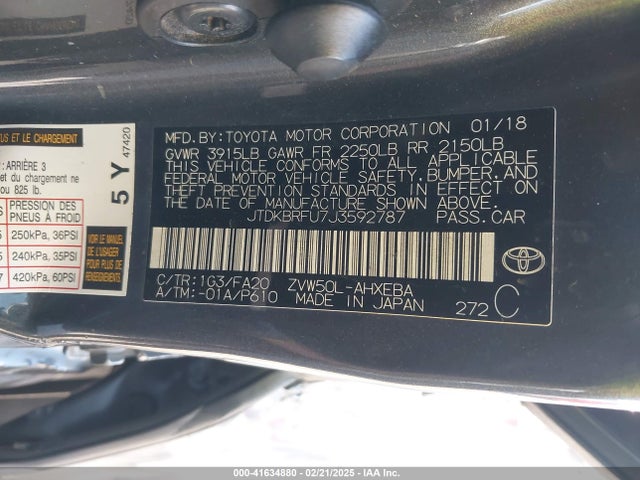 Toyota Prius Two 2018 JTDKBRFU7J3592787 Image 9