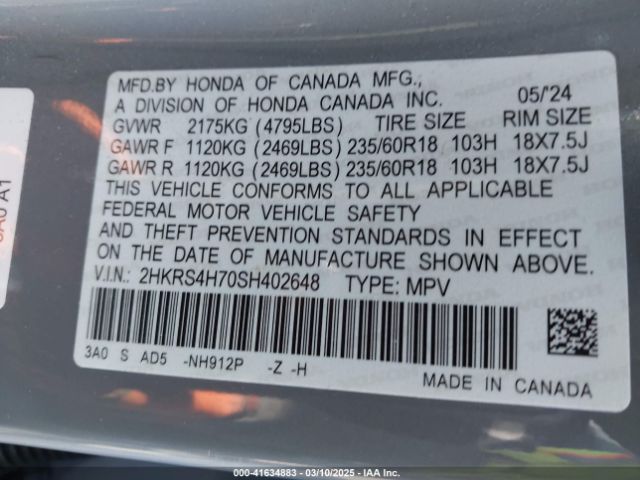 2HKRS4H70SH402648 Honda Cr-v Ex-l Awd
