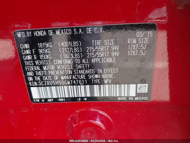 3CZRU5H50GM747611 Honda HR-V EX