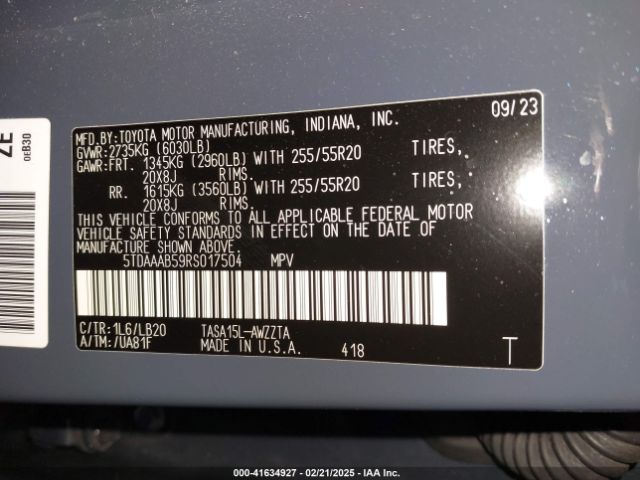 5TDAAAB59RS017504 Toyota Grand Highlander Platinum