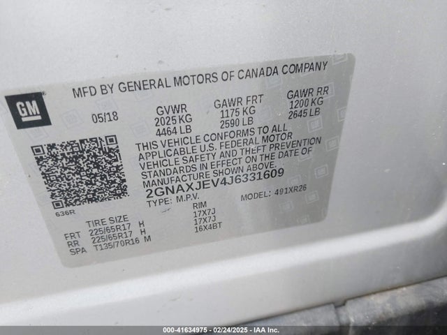 Chevrolet EQUINOX LT 2018 2GNAXJEV4J6331609 Image 9