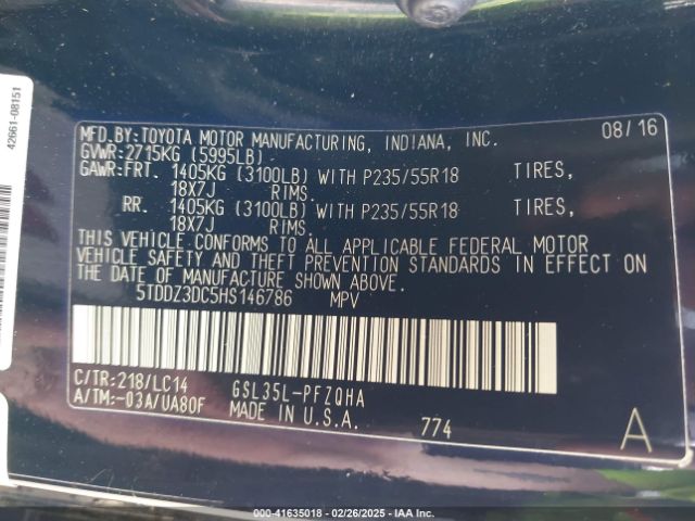 5TDDZ3DC5HS146786 Toyota Sienna Xle/limited