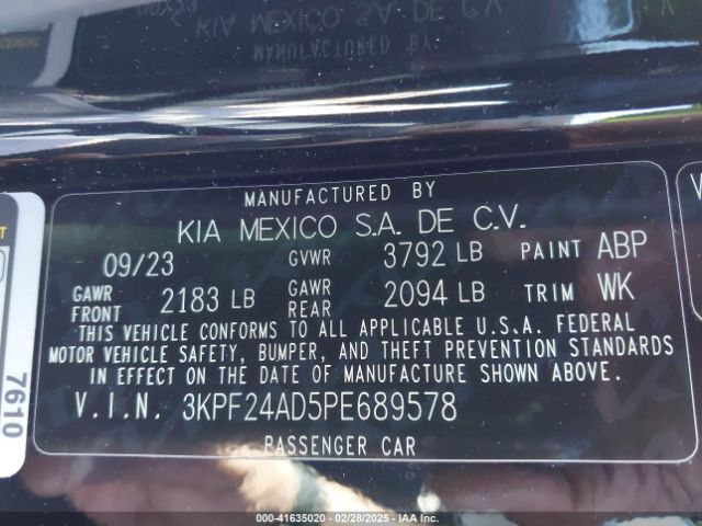 3KPF24AD5PE689578 KIA Forte Lxs