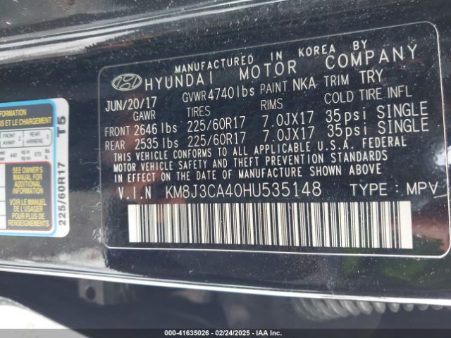 KM8J3CA40HU535148 Hyundai TUCSON SE
