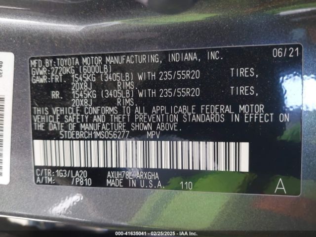 5TDEBRCH1MS056277 Toyota Highlander Hybrid Platinum
