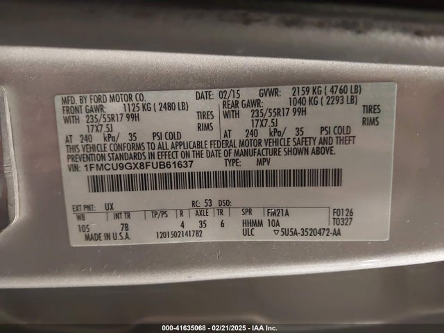 1FMCU9GX8FUB61637 Ford ESCAPE SE