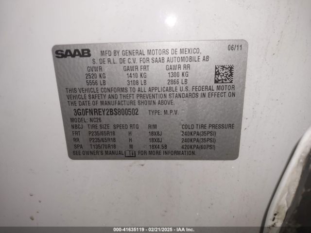 2011 SAAB 9-4X 3G0FNREY2BS800502 Photo 8