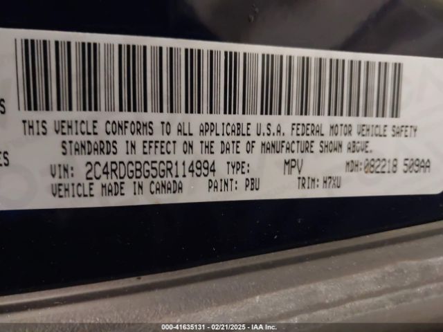 2C4RDGBG5GR114994 Dodge Grand Caravan Se