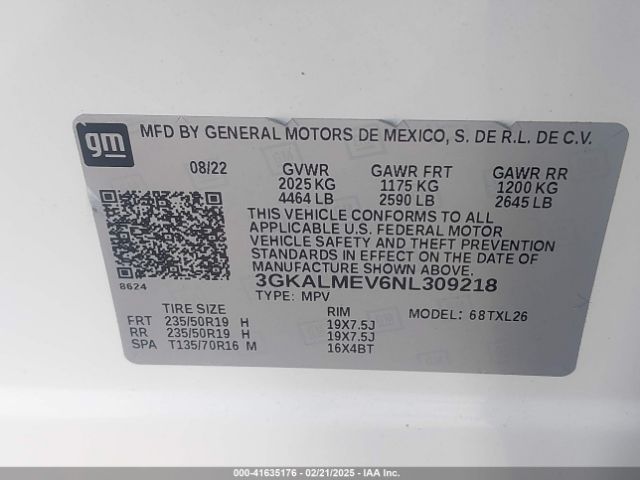 3GKALMEV6NL309218 GMC Terrain Fwd Sle