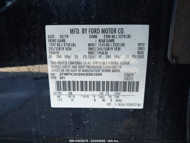 2FMPK3K90KBB63086 Ford Edge Titanium