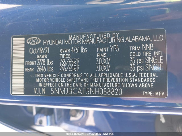5NMJBCAE5NH058820 Hyundai TUCSON SEL