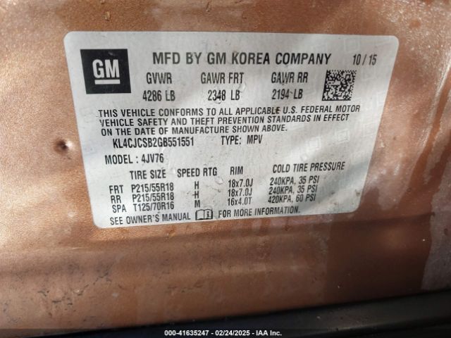 KL4CJCSB2GB551551 Buick Encore Leather