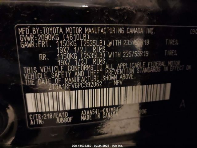 2T3A1RFV6PC392062 Toyota Rav4 Xle Premium