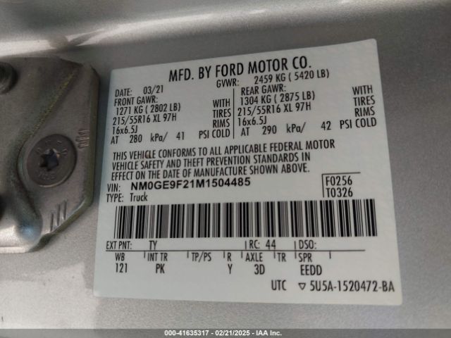 NM0GE9F21M1504485 Ford Transit Connect Xlt Passenger Wagon