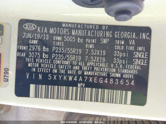 5XYKW4A7XEG483654 KIA Sorento Limited V6