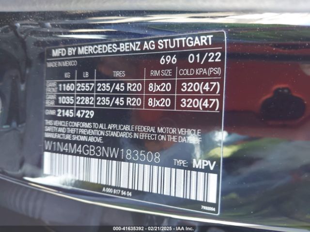W1N4M4GB3NW183508 Mercedes-Benz GLB 250