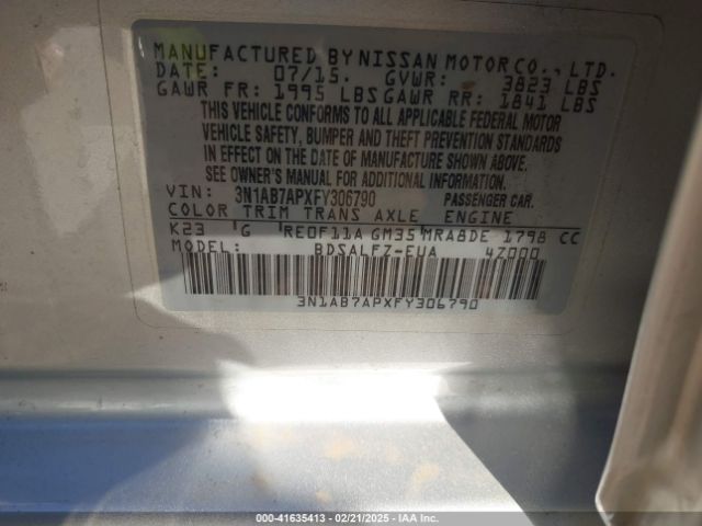 3N1AB7APXFY306790 Nissan Sentra Fe+ S