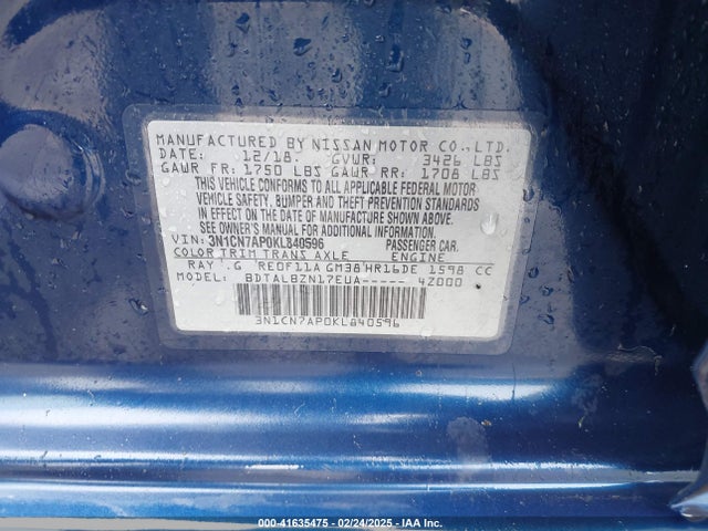Nissan Versa 1.6 Sv 2019 3N1CN7AP0KL840596 Image 9