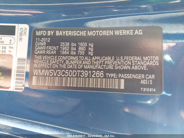 2013 MINI HARDTOP WMWSV3C50DT391266 Photo 8