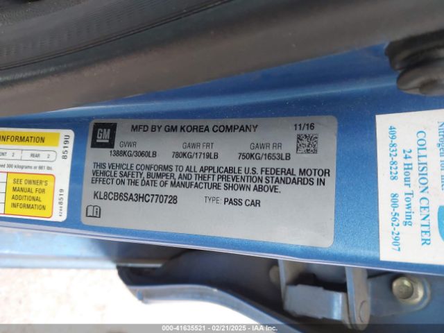 KL8CB6SA3HC770728 Chevrolet Spark Ls Cvt