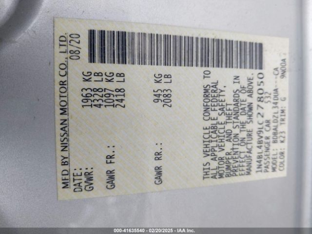 1N4BL4BV9LC278050 Nissan Altima S Fwd