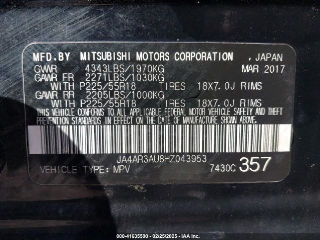 JA4AR3AU8HZ043953 Mitsubishi Outlander Sport 2.0 Es/2.0 Le