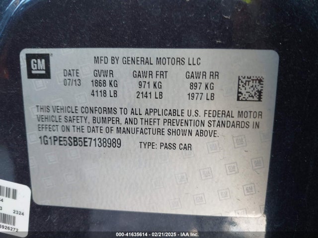 1G1PE5SB5E7138989 Chevrolet Cruze 2lt Auto