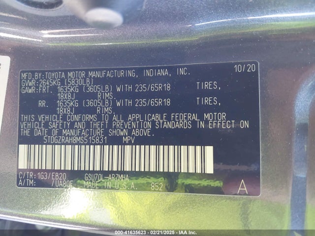5TDGZRAH8MS515831 Toyota Highlander Xle