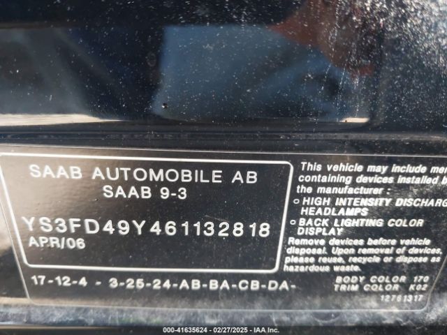 2006 SAAB 9-3 YS3FD49Y461132818 Photo 8