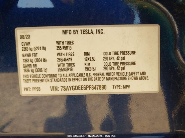 7SAYGDEE6PF847890 Tesla Model Y Awd/long Range Dual Motor All-wheel Drive