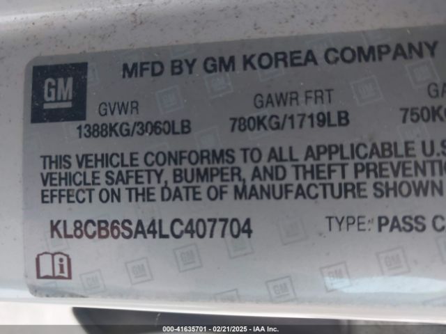 KL8CB6SA4LC407704 Chevrolet Spark Fwd Ls Automatic