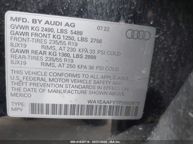 WA1EAAFY7P2002973 Audi Q5 Premium Plus 45 Tfsi S Line Quattro