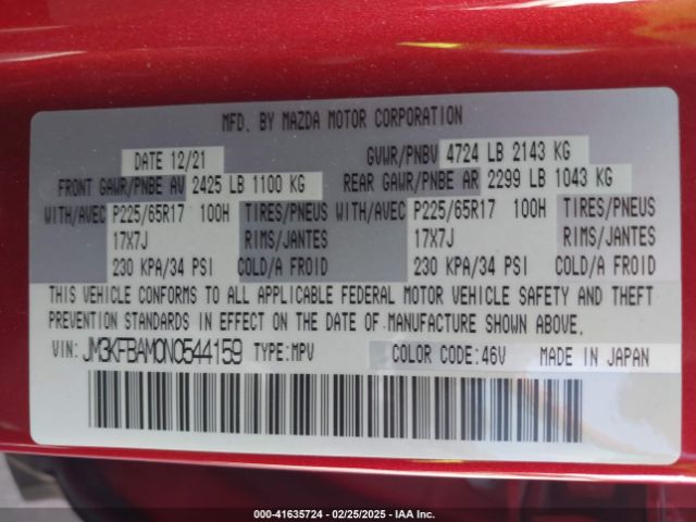 JM3KFBAM0N0544159 Mazda Cx-5 2.5 S