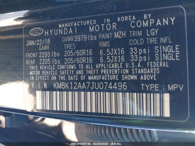 KM8K12AA7JU074496 Hyundai Kona Se